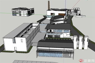 中式造型工廠建筑設(shè)計(jì)su模型